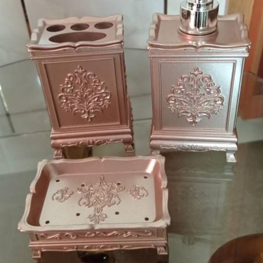 ست سرویس بهداشتی 3 تکه آنتیک(رنگ صورتی)
